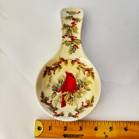 Cracker Barrel Plaid Tidings Cardinal Spoon Rest Stoneware Decorative Collection - Picture 6 of 7